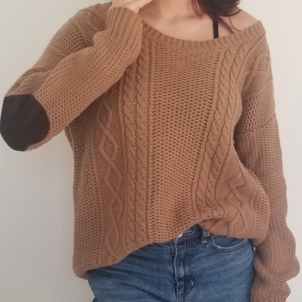 Anthro Coincidence & Chance Cable Knit Pullover Sweater with Elbow Patches